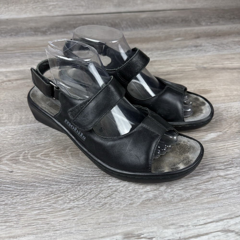 Mephisto Mobils Black Leather Sandals Sling Back 40 US Womens 10